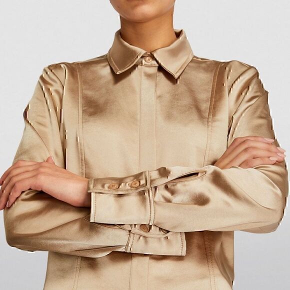 NWT GOOD AMERICAN Satin Tunic Shirt Beige Satin Small - Picture 3 of 6